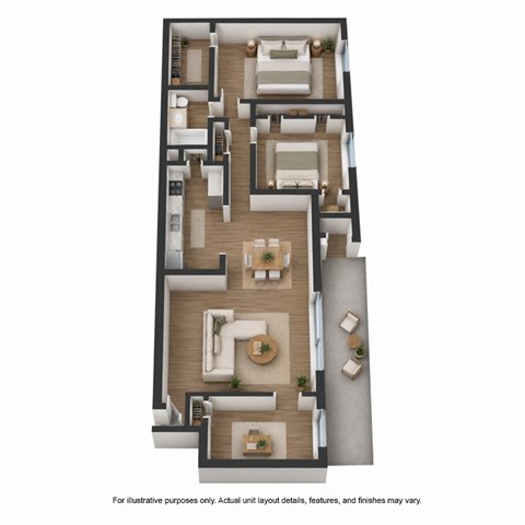 Floor plan for 2 beds, 1 bath, 1075 sqft